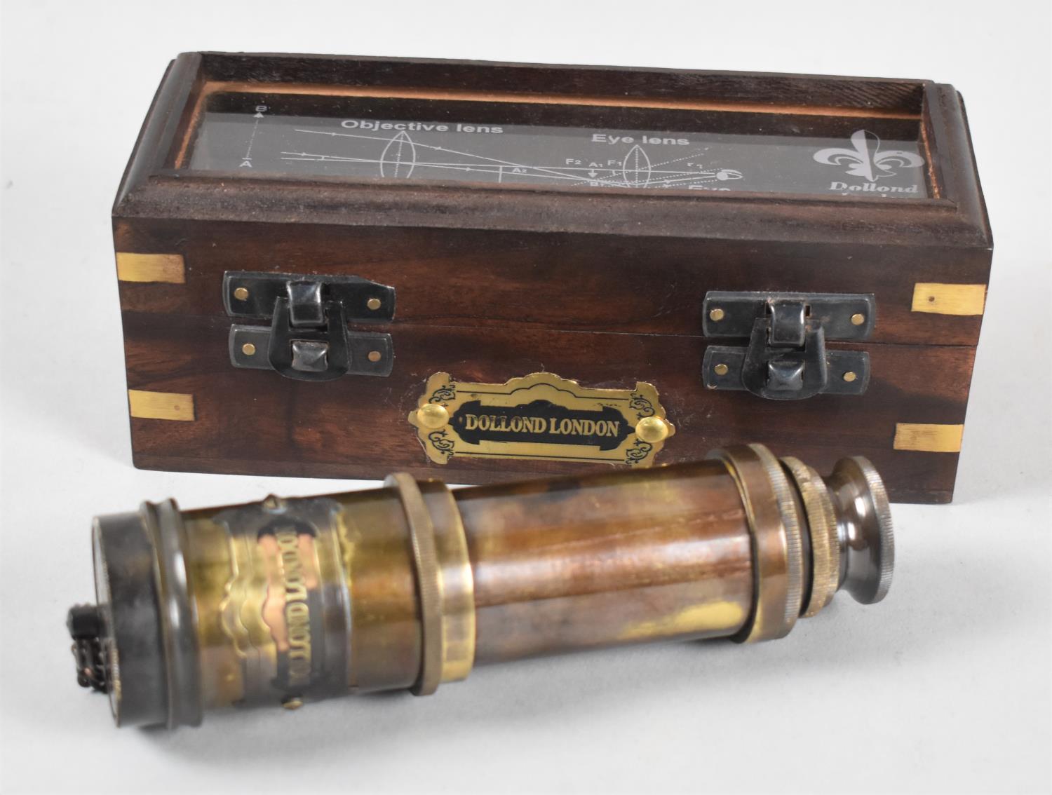 A Reproduction Cased Miniature Three Fold Telescope in the Manner of Dollond of London, Case 16.5cms