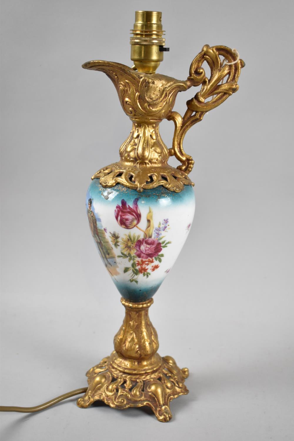 A Novelty Continental Table Lamp Base in the Form of a Gilt and Porcelain Claret Jug Decorated - Image 2 of 2