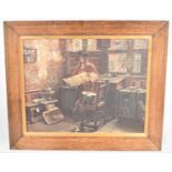 A Large Oak Framed Max Gaisser Print Depicting Explorer in Office, 62x49cm