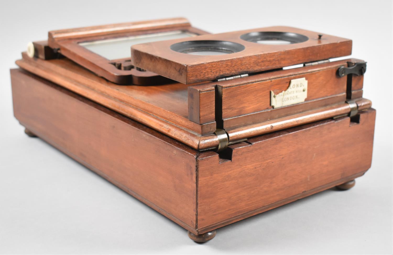 A Late Victorian Mahogany Table Top Stereoscopic Slide and Postcard Viewer by Dollond, Ludgate Hill, - Image 4 of 5