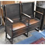 A Mid 20th Century Two Section Monks Bench in Oak, 114cm wide