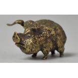 A Small Bronze Study of a Bad Tempered Portly Pig, 4cm long