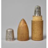 Two Silver Thimbles, One Contained in Wooden Case