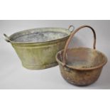 A Galvanized Two Handled Bucket and a Jam Kettle