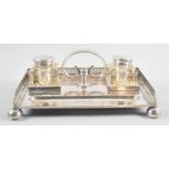 A Late Victorian/Edwardian Silver Plated Desk Top Ink Stand with Two Glass Bottles, Pen well and