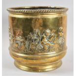 An Late 19th/Early 20th Century Cylindrical Brass Planter, the Body Decorated in Relief with
