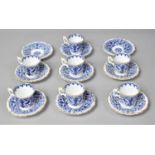 A Set of Blue and White Coalport Sabrina Pattern Coffee Cans and Saucers to comprise Seven Cans