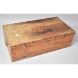 A Vintage Wooden Box, Hinged Lid Monogrammed EPC, 64cm wide