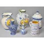 A Collection of Various Continental Ceramics to Comprise Faience Jug, Ewer, Delft Vase, Salt