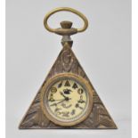 A Reproduction Triangular Brass Cased Miniature Watch with Masonic Decoration, Working Order, 6cm