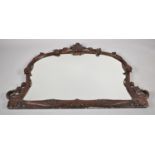A Victorian Mahogany Framed Overmantle Mirror with Carved Decoration, 132cm Wide