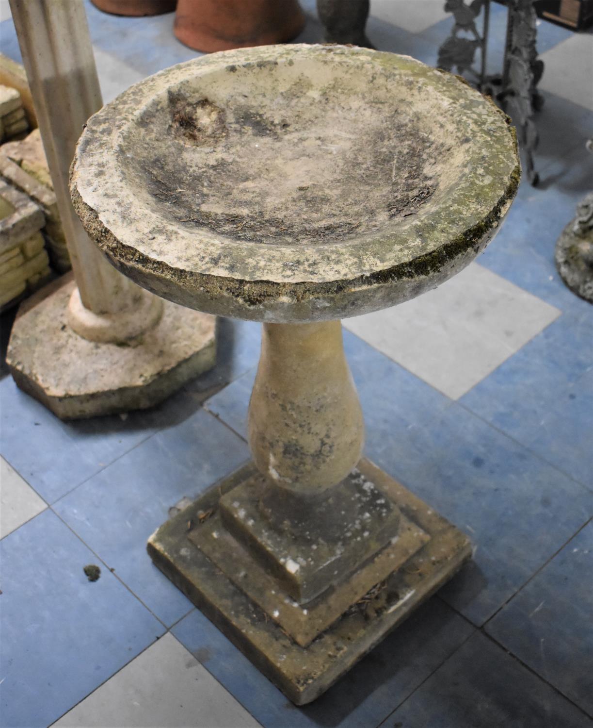 A Reconstituted Stone Shallow Circular Topped Garden Bird Bath, 44cm Diameter and 70cm high - Image 2 of 2