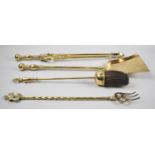 A Collection of Various Brass Fire Irons and Toasting Fork, The Shovel 51cm Long