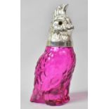 A Reproduction Silver Plate and Cranberry Novelty Decanter in the Form of a Parrot, 26cm high