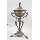 A Copper and Brass Art Nouveau Oil Lamp by Hinks on Tripod Scrolled Feet, Now Converted to