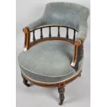 A Late Victorian/Edwardian Inlaid Aesthetic Tub Armchair with Ebonised and Walnut Frame, Spindle