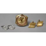 A Pair of Silver Gents Cufflinks, Wrist Watch and Gold Plated Cufflinks