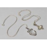 Two Silver Mounted Moonstone Pendants on Two Silver Chains, 50cm and 52cm Long