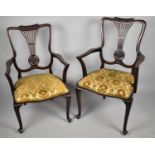 Two Mahogany Framed Ladies and Gents Armchairs with Pierced Backs