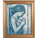 A Framed Oil on Canvas Depicting Young Girl with Flower, 39cm x 49cm