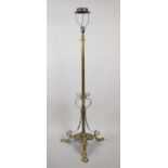 A Late Victorian Brass Standard Lamp on Tripod Support