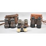 Two Late 19th/Early 20th Century Leather Cased Pairs of Binoculars a Small Pair of Opera Glasses and