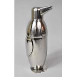 A Novelty Chromed Cocktail Shaker in the Form of a Penguin, 23cm high