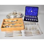 A Collection of Various Metalwares to comprise Silver Plated Entree Dish, Boxe Set of Elkington