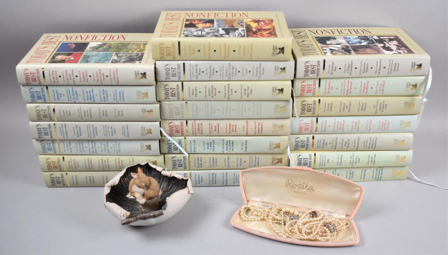 A Collection of Readers Digest Non-fiction Compilations, Mushroom Ornament and Faux Pearls etc