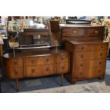 A 1960's Two Piece Walnut Bedroom Suite Comprising Serpentine Front Dressing Chest with Triple