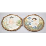 Two Oval Gilt Framed Watercolour Depicting Children with Flowers, One Monogrammed HMJ, Each 23.5cm x