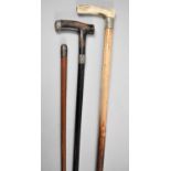 Two Silver Mounted Walking Canes and a Short Swagger Stick