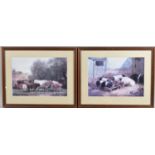 A Pair of Framed English School Prints, Cattle and Pigs, each 31x22cm