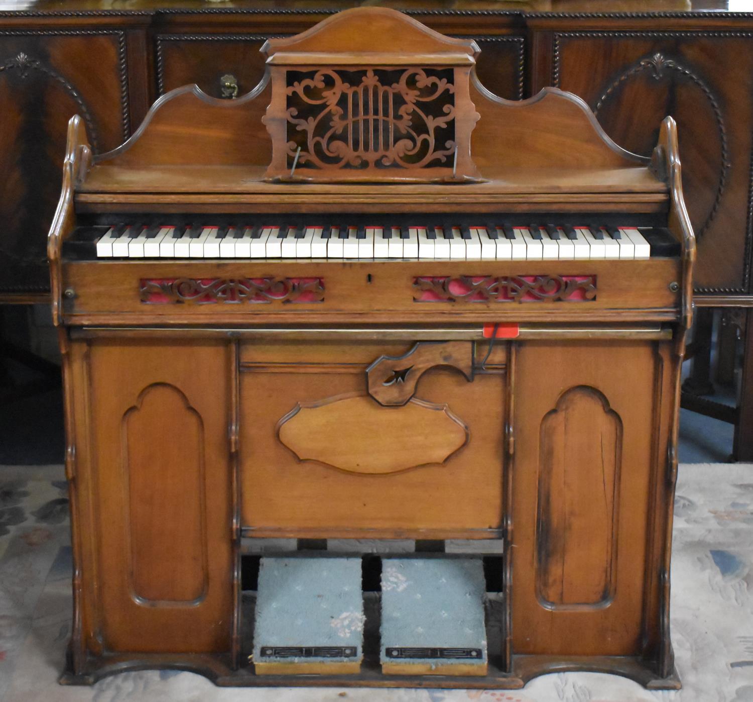 A Late Victorian/Edwardian Mahogany Cased Chapel Organ, 96cm wide, Working Order, Side Brass
