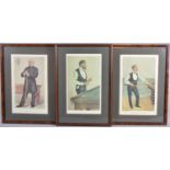 Three Framed Vanity Fair Snooker Prints, Each 35x19cm Approx