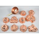 A Collection of Various Copper and Other Jelly and other Moulds together with a Copper and Brass
