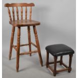 A Modern Pine Kitchen Bar Stool and a Small Square Topped Stool