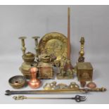 A Collection of Various Metalwares to comprise Brass Pressed Charger, Candlestick, Coffee Grinder (