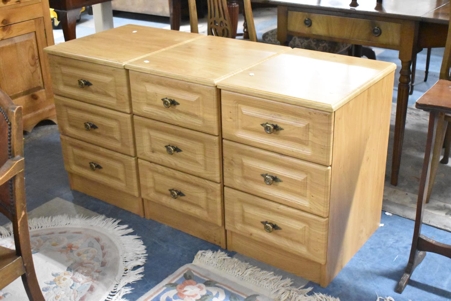 A Set of Three Modern Three Drawer Bedside Chests, Each 41cm wide