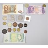 A Collection of British Coins and £1 Note Together with Two Foreign Bank Notes