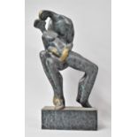 A Modern Art Green Patinated Bronze Figure Depicting Couple Embracing on Faux Marble Base, 45cm high