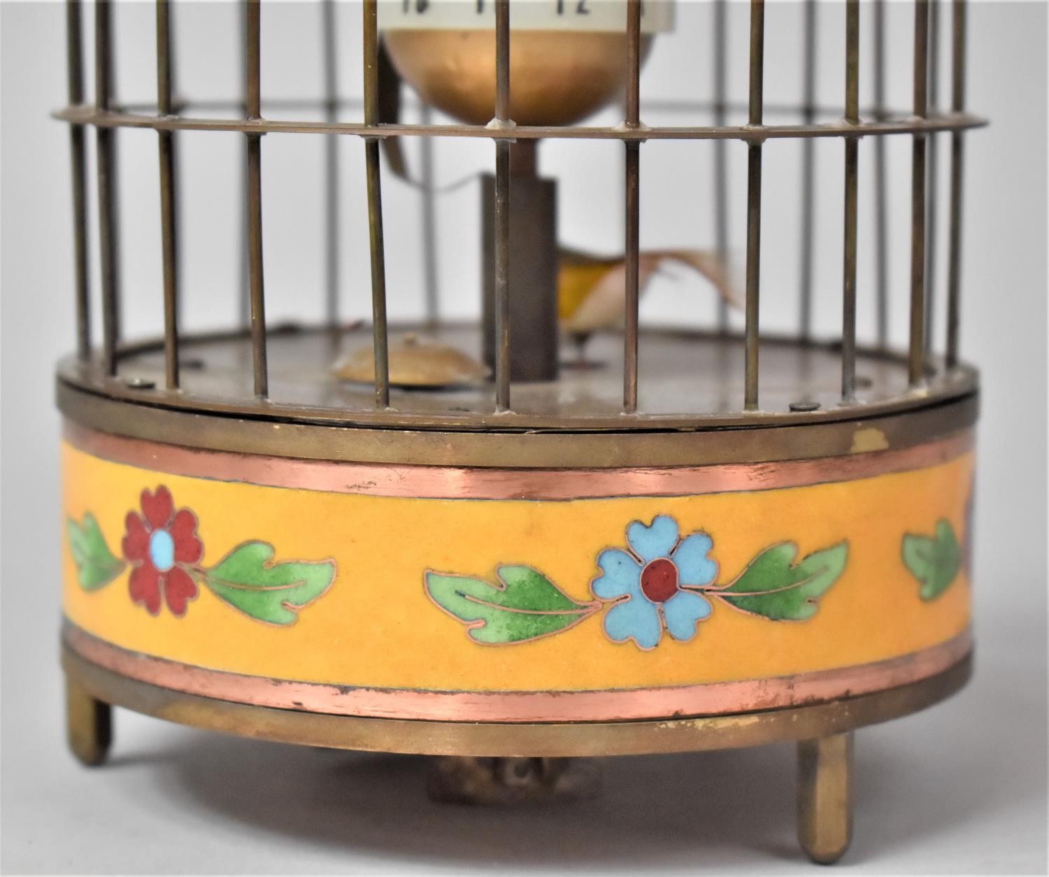 A Reproduction Chinese Birdcage Automaton Clock with Cloisonne Band Decoration, 20cm high - Bild 3 aus 3