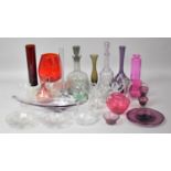 A Collection of Various Coloured and Plain Glass to comprise Cranberry Glass Jug, Hand Blown