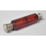 A Silver Topped Ruby Glass Double Ended Scent Flask, 13.5cm Long