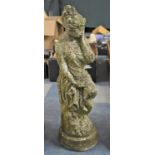 A Reconstituted Stone Garden Figure, Seated Classical Maiden in Robe, 69cm high