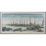 A Large Framed Spanish Print After Aguilar Agon (Born 1936) Depicting Mediterranean Harbour Scene,