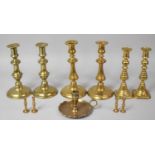 A Collection of Various Metalwares to comprise Brass Candlesticks, Bed Chamber Sticks, Miniature