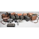 A Collection of Vintage Box Cameras, Zoom Lens, Camera Cases etc