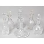 A Collection of Six Various Cut Glass Decanters to include Ships and Mallet Examples, (Some