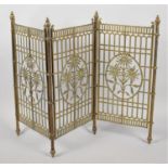 A Late Victorian/Edwardian Brass Three Fold Fire Screen of Trellis Form with Central Floral